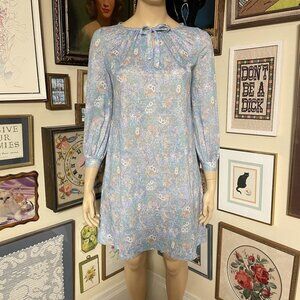 70s Vintage Blue and Green Floral Semi Sheer Lightweight A Line Shift Dress 2X